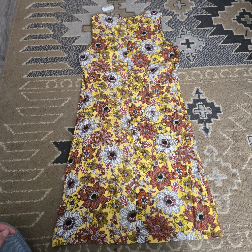 APRICOT Floral Yellow Mini Dress | Retro Daisy Print Sleeveless A-Line NWT - Picture 3 of 8